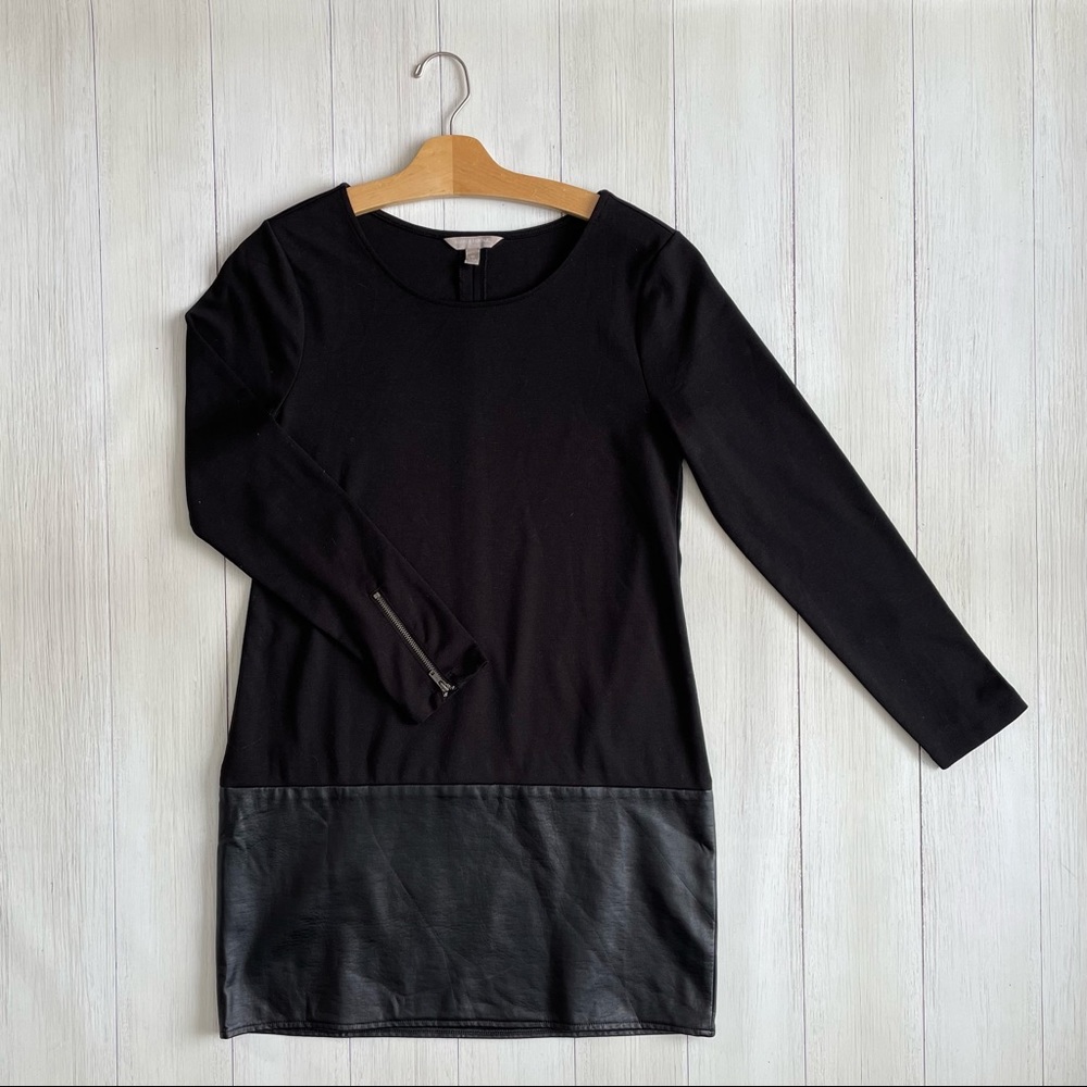 Long sleeved Banana Republic mini dress with pleather bottom